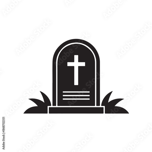 Simple tombstone vector illustration graveyard headstone memorial grave design with grass in park cemetery burial site monument and cross in simple style isolated Vector Art