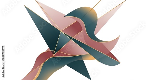Elegant abstract geometric shapes in soft pastel and teal colors with gold accents