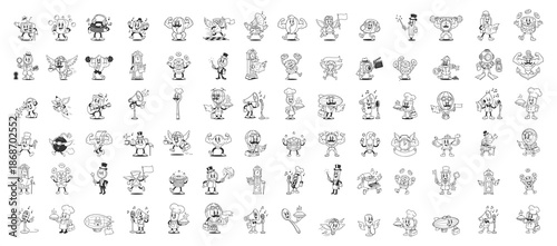 Collection of Quirky Retro Objects in Classic 30s Cartoon Style