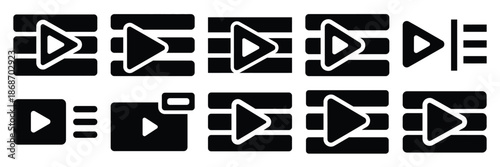 video playlist silhouette icon set,Transport symbol. Vector illustration.