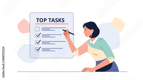 Woman checking off tasks on a list, planning and organization concept