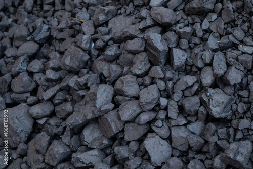 Pile of Raw Black Coal Rocks for Industrial Energy and Fuel Resource
