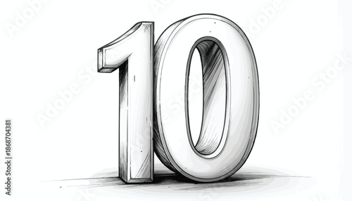 Minimalist Vector Number Ten Illustration in Monochrome Style for Modern Design and Digital Art