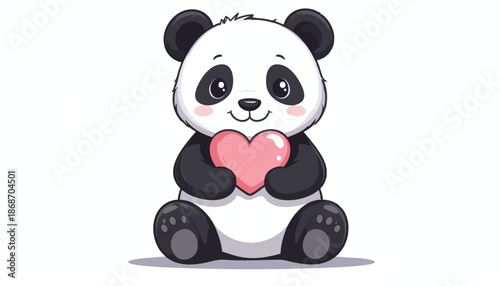 Cute Panda Vector Illustration for Kid Friendly Design in Modern Cartoon Style with Soft Pink Heart