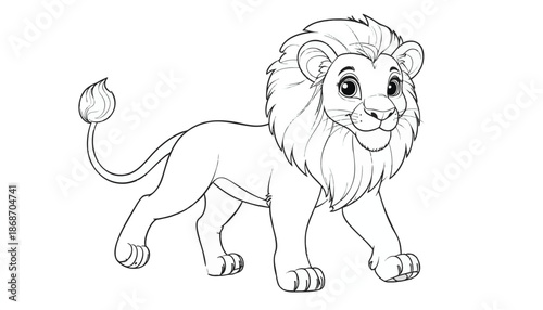Cartoon Lion Vector Illustration for Children's Design in Playful Organic Style with Bright Yellow and Brown Colors