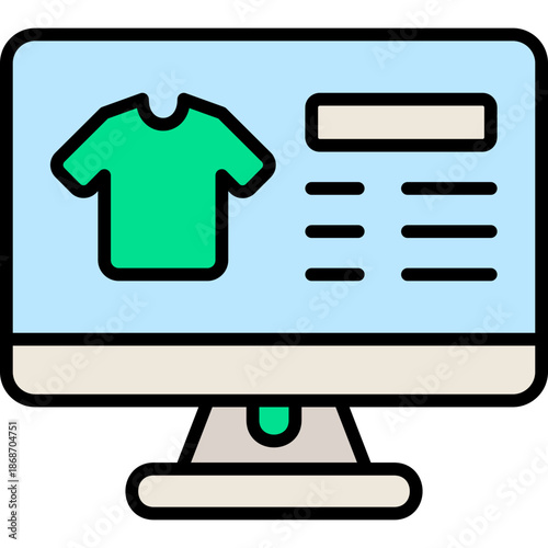 Online Clothing Store on Computer Screen icon in FIlled Line Style