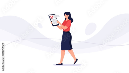 Woman Holding Tablet with Resume, Digital Job Application Concept