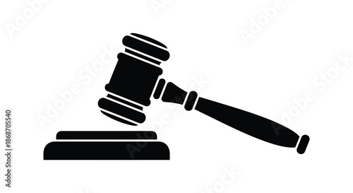 A striking black silhouette of a judge s gavel resting on a sound block silhouette