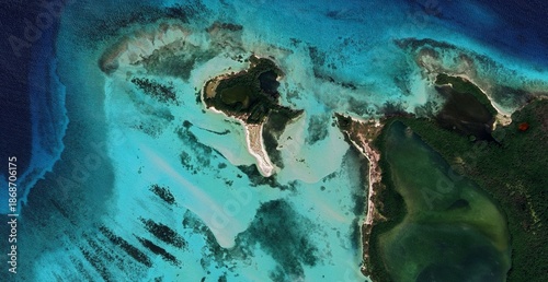 Billede på lærred Aerial Satellite View of Los Roques Archipelago and Coral Reefs, Venezuela