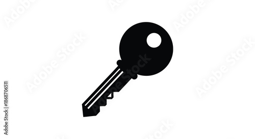 A simple black key design presented on a white background visually striking silhouette