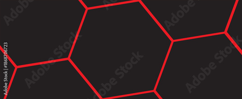 Dark hexagon abstract technology background with red colored bright flashes under hexagon. Hexagonal gaming vector tech illustration black abstract background. vector