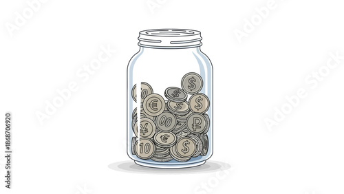 A beautifully rendered glass jar filled with an assortment of coins, symbolizing the vital concept of diligent savings, financial security, and planning for a prosperous future