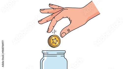Cultivating Financial Growth An Illustration Depicting a Hand Carefully Depositing a Coin into a Clear Jar, Symbolizing Diligent Saving, Smart Investment, and Future Prosperity