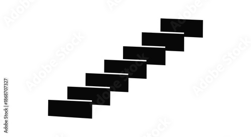 A minimalist depiction of a cascading staircase arrangement rendered in a stark black and white silhouette