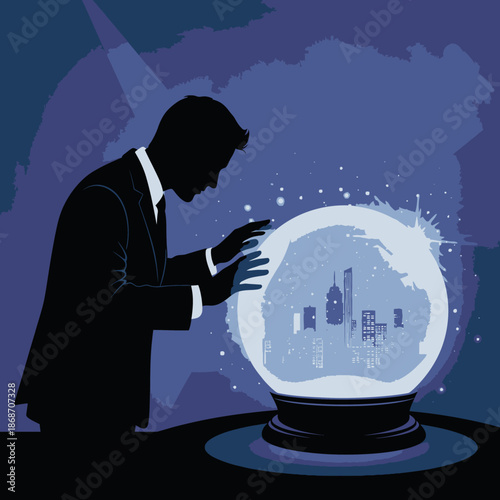 Businessman Looking into Crystal Ball.