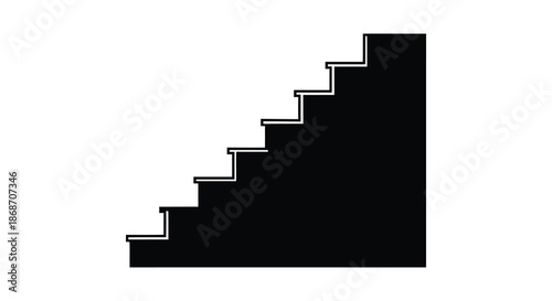 A stark visual representation of a staircase ascending upwards presented as a bold black silhouette