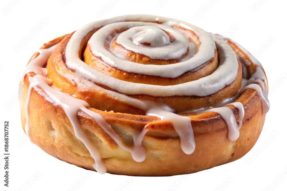 Fototapeta premium Delicious Cinnamon Roll with Icing on a Transparent Background