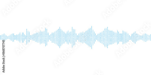 Digital vector illustration of blue sound waves on a white background featuring a linear frequency graph for music technology or medical pulse heart rate diagram