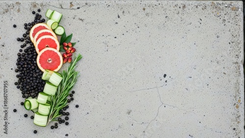 Fresh ingredients on rustic background