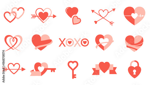 Collection of Red Heart Icons and Symbols.