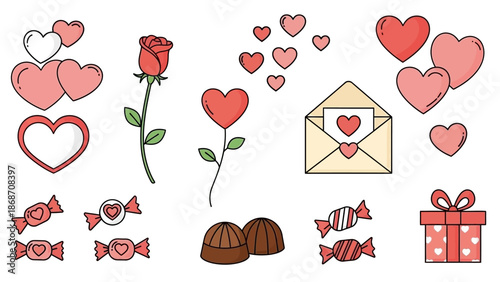 Valentines Day Illustration with Hearts and Gifts.