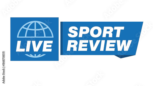 A blue and white logo for live sport review on a plain background