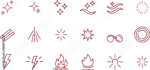 Minimalist outline icons set representing natural elements, light, and energy
