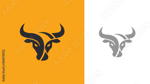 Abstract bull head vector logo, stylized buffalo or Taurus head illustration, minimalistic geometric design.