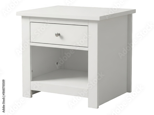 White bedside table with drawer and open shelf isolated on transparent background