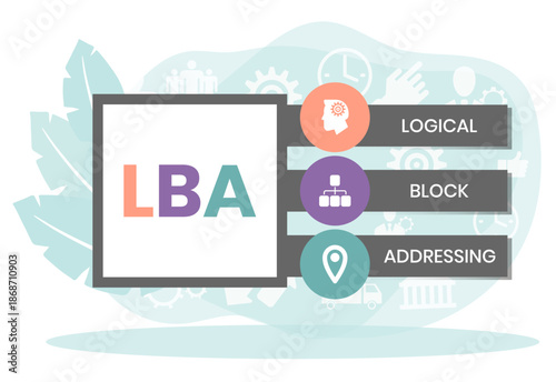 LBA - Logical Block Addressing acronym. business concept background. vector illustration concept with keywords and icons. illustration with icons for web banner, flyer