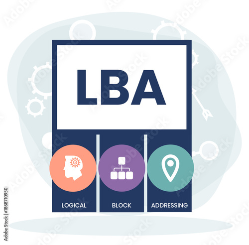 LBA - Logical Block Addressing acronym. business concept background. vector illustration concept with keywords and icons. illustration with icons for web banner, flyer