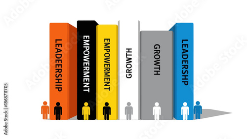 Leadership Books on Shelves with People Empowerment and Growth
