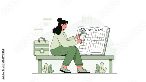 Woman Planning Monthly Tasks on Calendar, Business Organization and Scheduling Concept