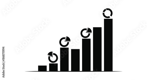 A graphic representation of increasing progress illustrated by ascending bars a powerful silhouette
