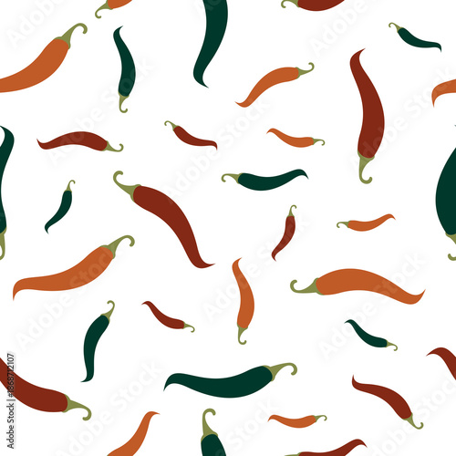 Seamless chilli pepper pattern on isolated background. Vector design for packaging, textiles and printing