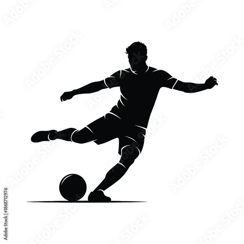 Professional soccer player kicking ball with dynamic movement
