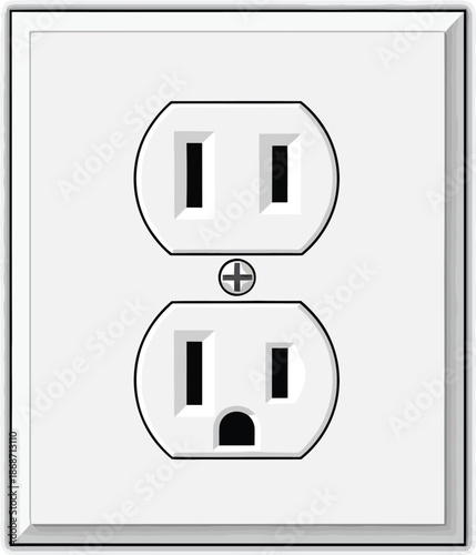 Standard electrical outlet with two sockets a clean white wall plate design for home and commercial power supply isolated on a light background