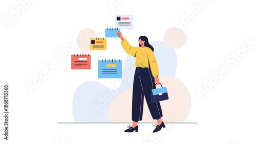 Woman Planning Tasks on Wall Calendar, Business Organization and Time Management