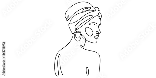 Elegant minimalist continuous line art portrait of a woman with a head wrap Vector, illustration