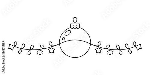 Minimalist christmas bauble and star string line art divider design Vector, illustration