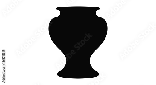 A striking black vase form presented against a white background a minimalist silhouette