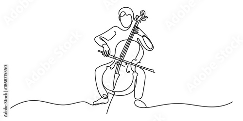 Minimalist one line art of a musician playing a classical cello instrument Vector, illustration