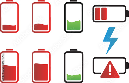 Battery symbol set vector. battery charging icon, battery power indicator vector.eps