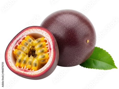 Passion fruit sliced and whole, isolated on transparent background
