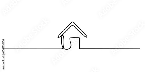 Continuous line drawing of a small house icon on a white background Vector, illustration