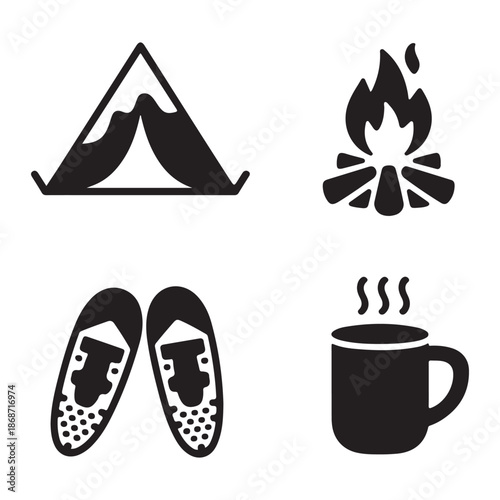 Snow covered camping tent silhouette for winter wilderness trip