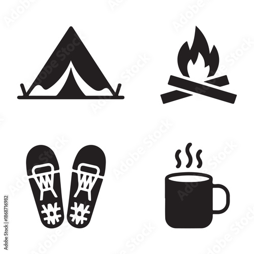 Winter camping bonfire silhouette for cold night adventure