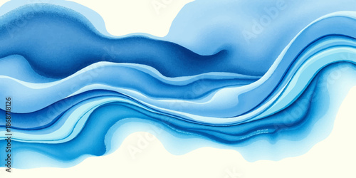  Abstract watercolor art piece captures the gentle flow of water. Delicate blue hues blend and ripple in a mesmerizing display. 