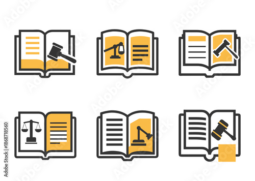 Collection of Legal Book Icons Representing Law, Justice, and Legal Studies