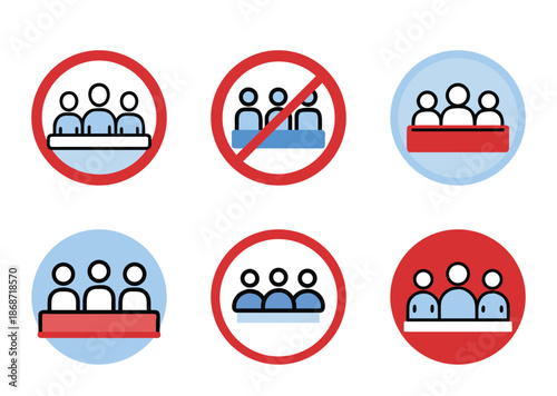 Crowd restriction guidelines with various circle color themes and banning indicators